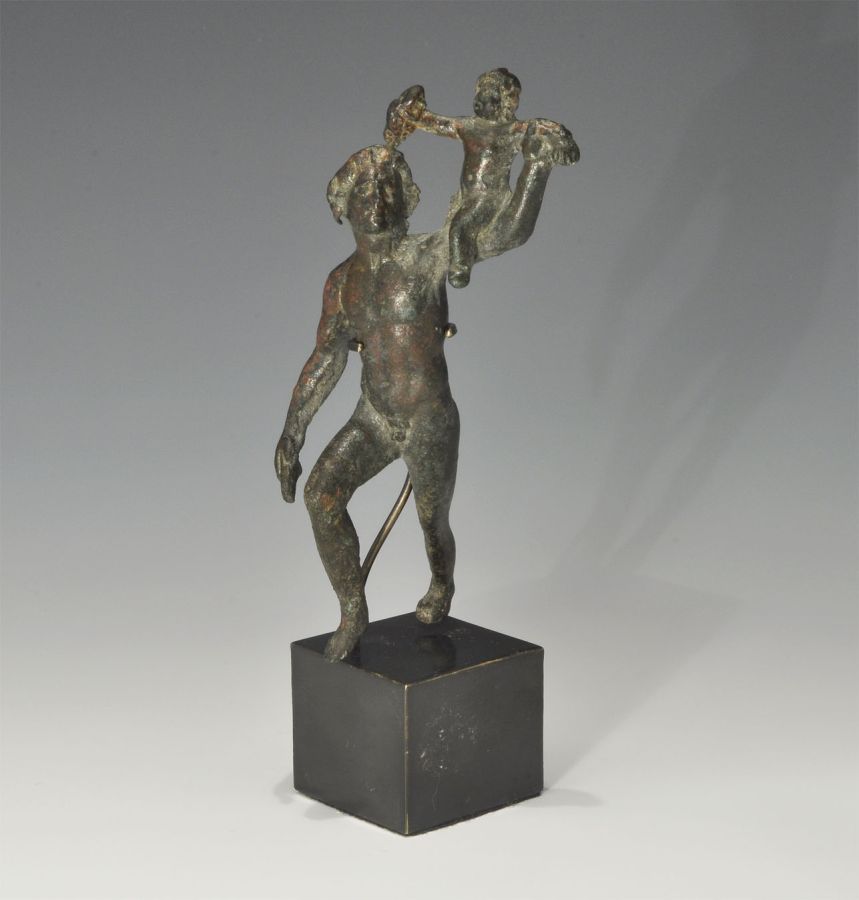 Roman Bronze Pan Carrying Dionysus Figurine