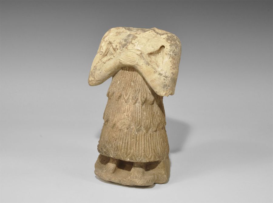 Western Asiatic Sumerian Gypsum Statue of a Male Worshipper