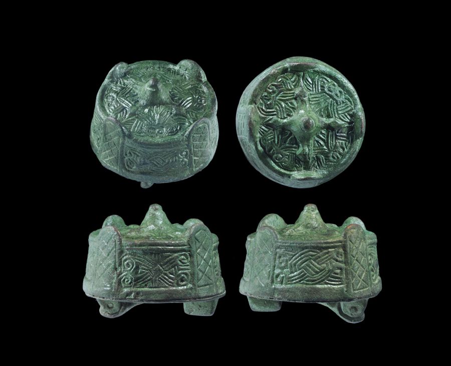 Viking Bronze Box Brooch with Interlaced Panels