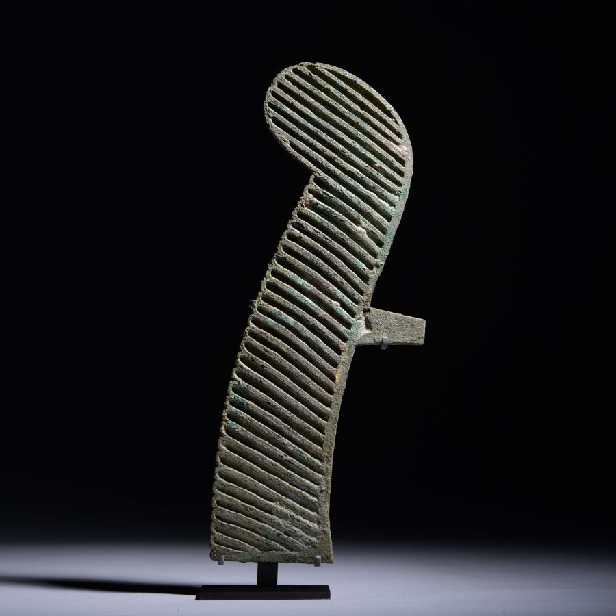 Monumental Egyptian Bronze Atef Crown Feather From a Life-Sized Statue