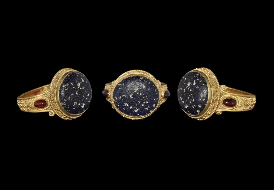 Gothic Gold Ring with Garnets