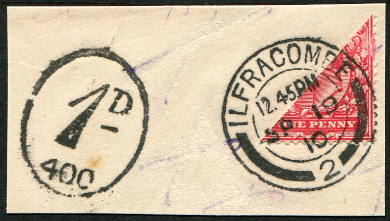1d SG 219 'BI-SECTED' ON PIECE, VFU