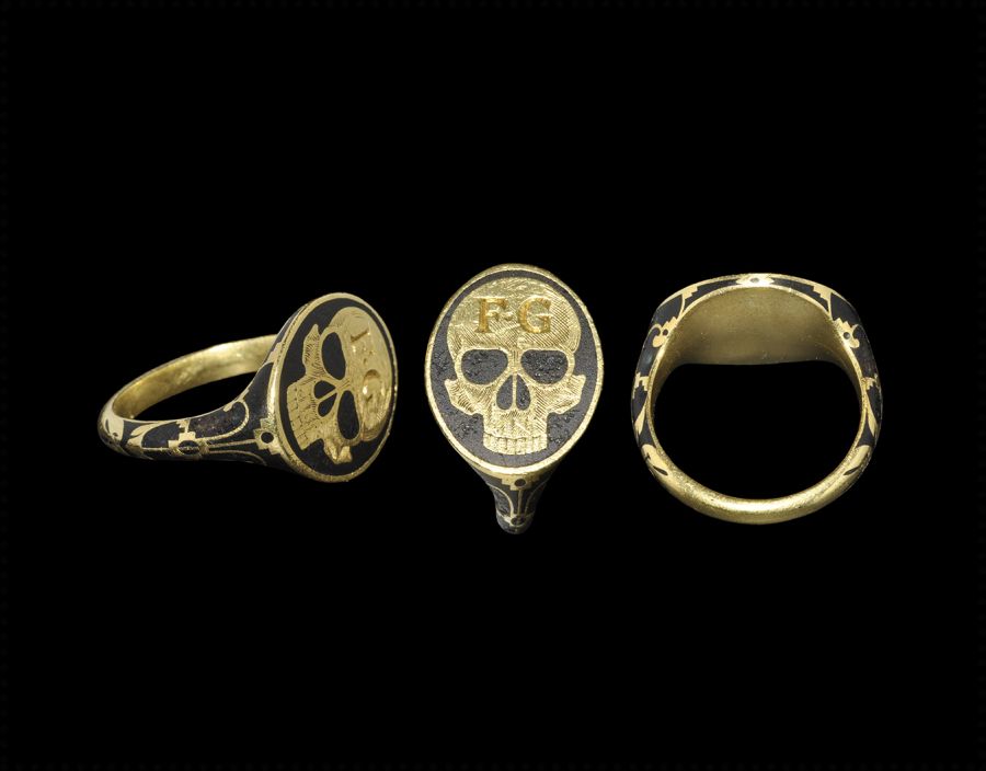 Post Medieval Enamelled Gold Skull Ring