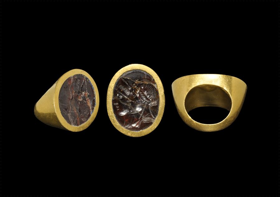 Greek Massive Gold Ring with Ptolemy VI and Cleopatra I