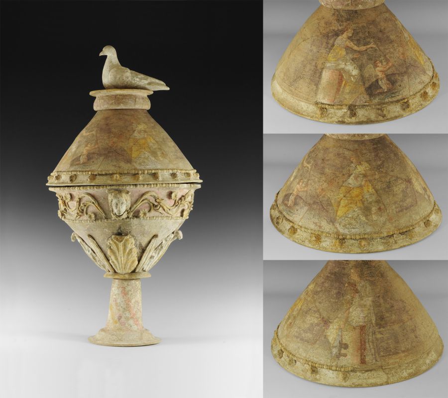 Greek Hellenistic Centuripe Wedding Urn with Painted Figural Scene