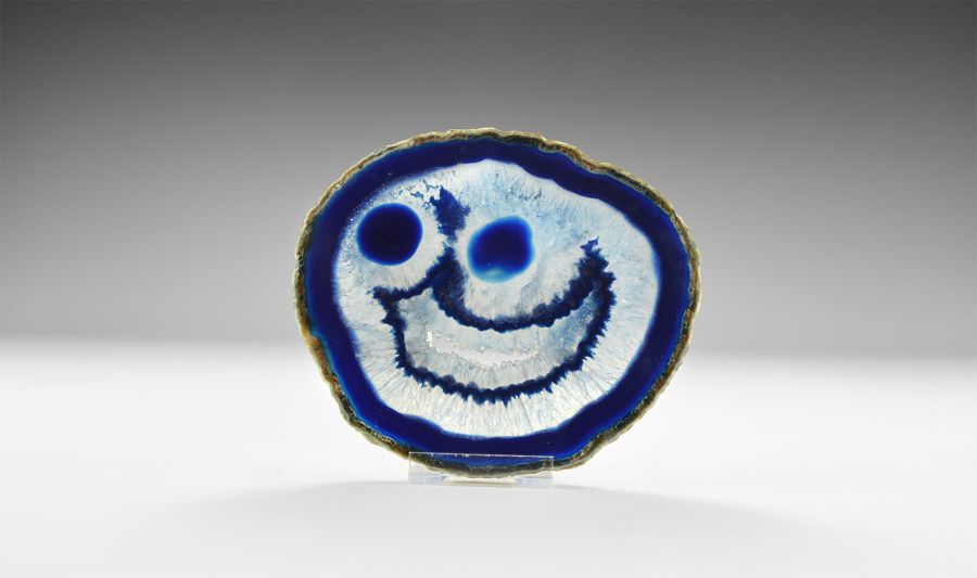 Natural History - Rare 'Smiley Face' Blue Agate Slice
