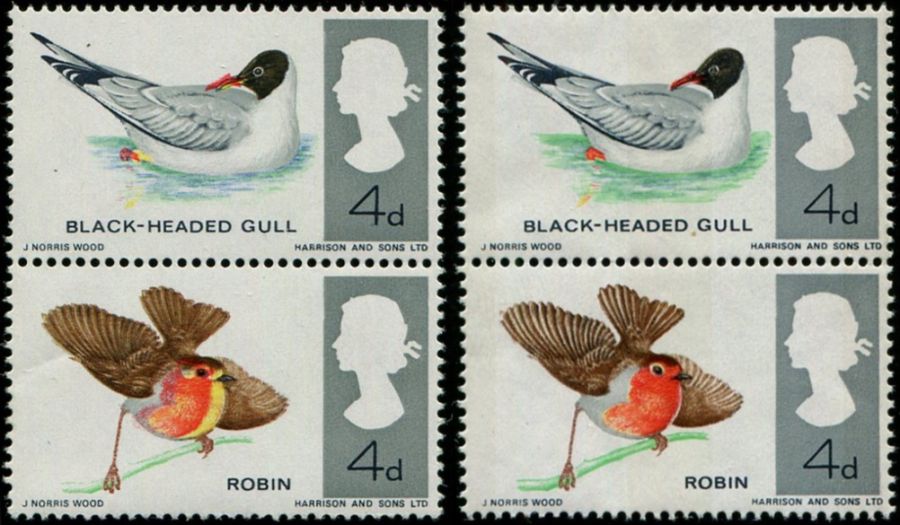 1966 Birds 4d SG 696 & 698 SHIFT OF 'RED' TO LEFT