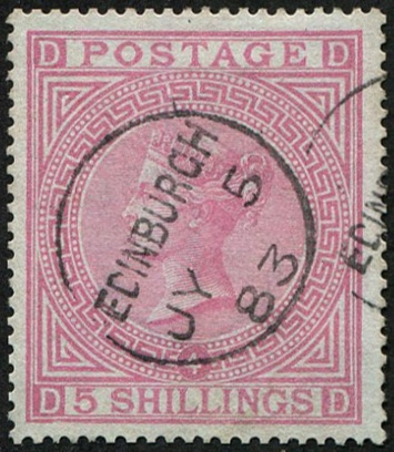 5/- ROSE SG 130, Pl.4 ON 'BLUED PAPER' VFU
