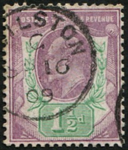 1 1/2d SG 223 VARIETY, 'VERY PALE DULL PURPLE'(C) VFU