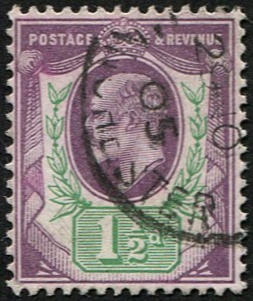 1 1/2d SG 223 VARIETY, (OCP) 'DULL PURPLE & BLUISH-GREEN' VFU