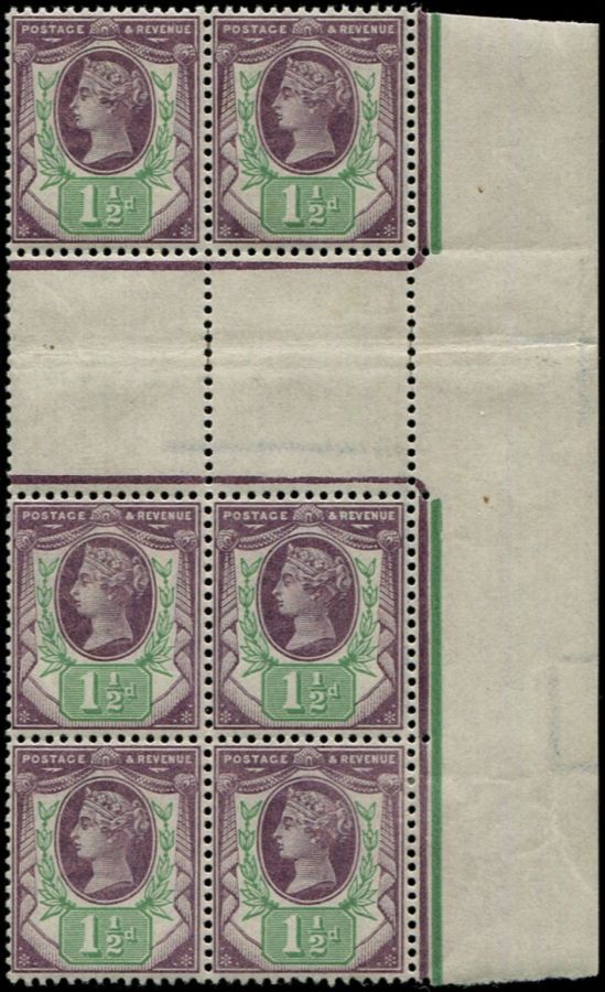1 1/2d SG 198 INTERPANNEAU 'GUTTER' BLOCK OF 6