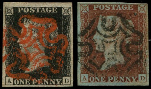 1d Pl.5 'AD' MATCHED PAIR 1d BLACK