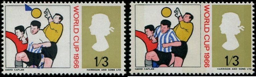 1966 World Cup 1/3d SG 695 SPECTACULAR SHIFT OF 'BLUE' DOWNWARDS