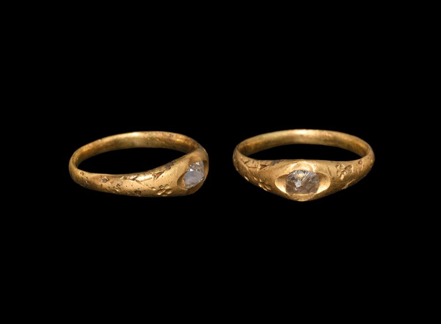 Medieval Gold Inscribed Ring with Historic Diamond