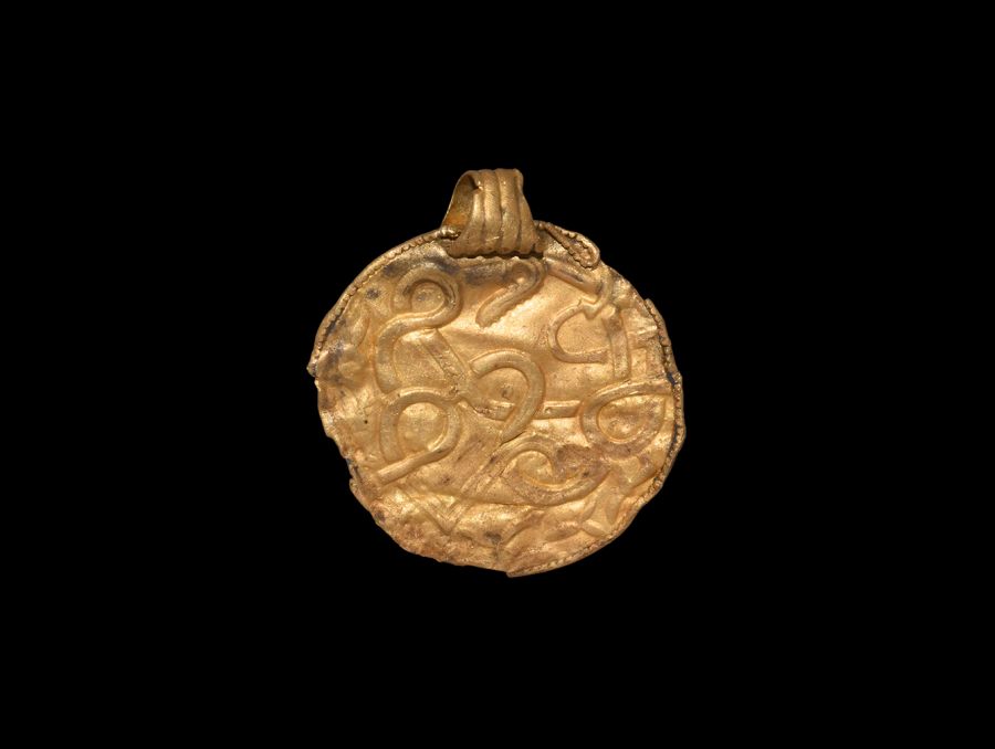 Pre-Viking Gold Bracteate Pendant with Entwined Beast